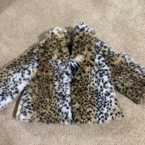 Kids Leopard Print Faux Fur Coat